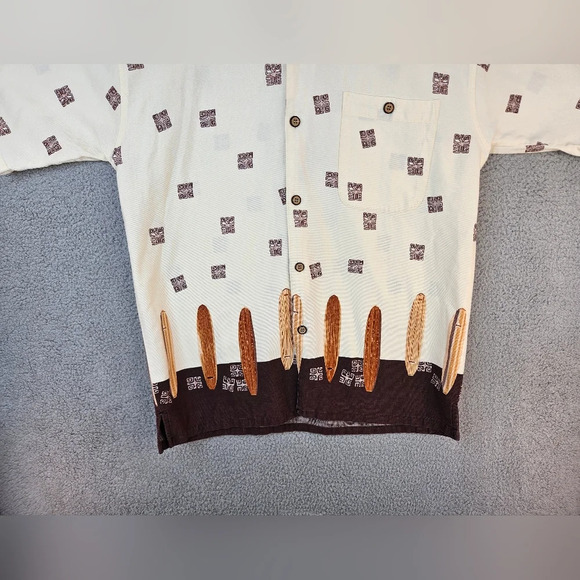 Navigator Sports Mens All Cotton Surfs Up Wood Button Up Beach Surf Wear Sz M - Picture 3 of 10